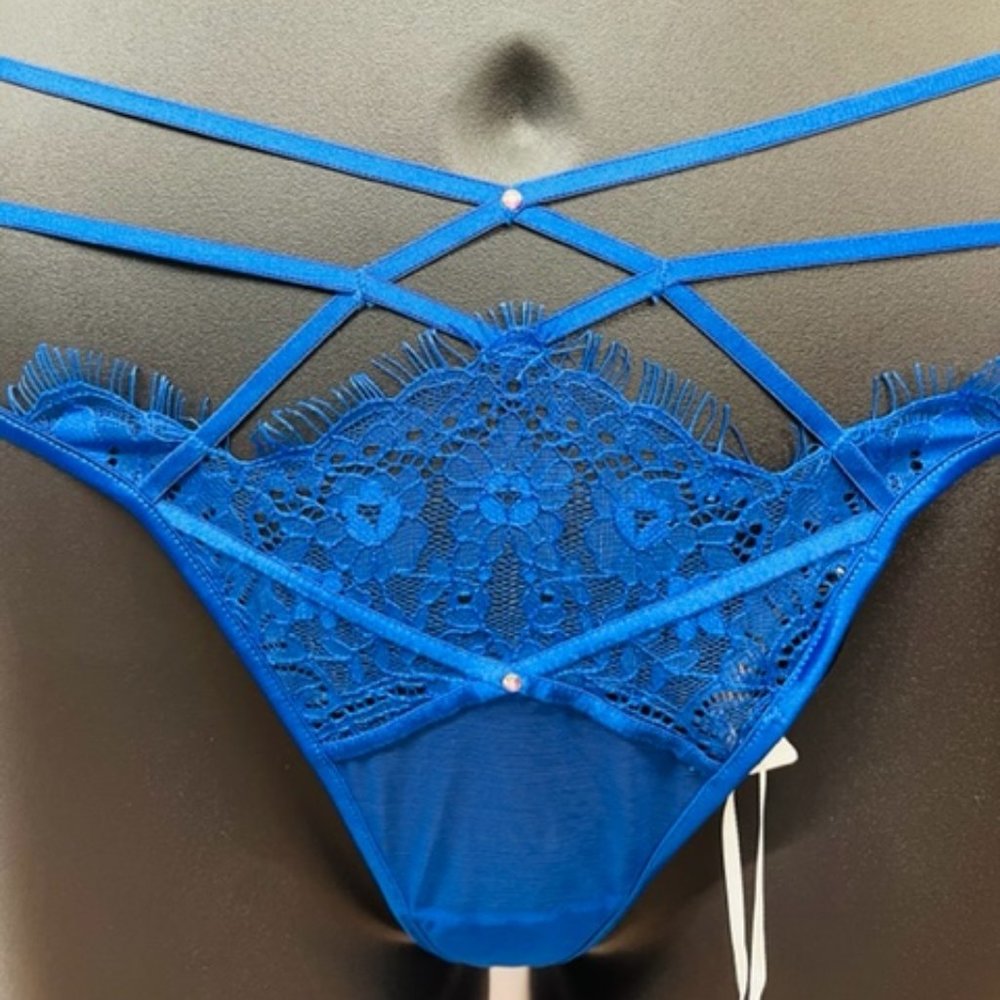 Honey Birdette Elsie Cobalt Blue Thong, Size Extra Large- NEW WITH TAGS - Picture 3 of 5